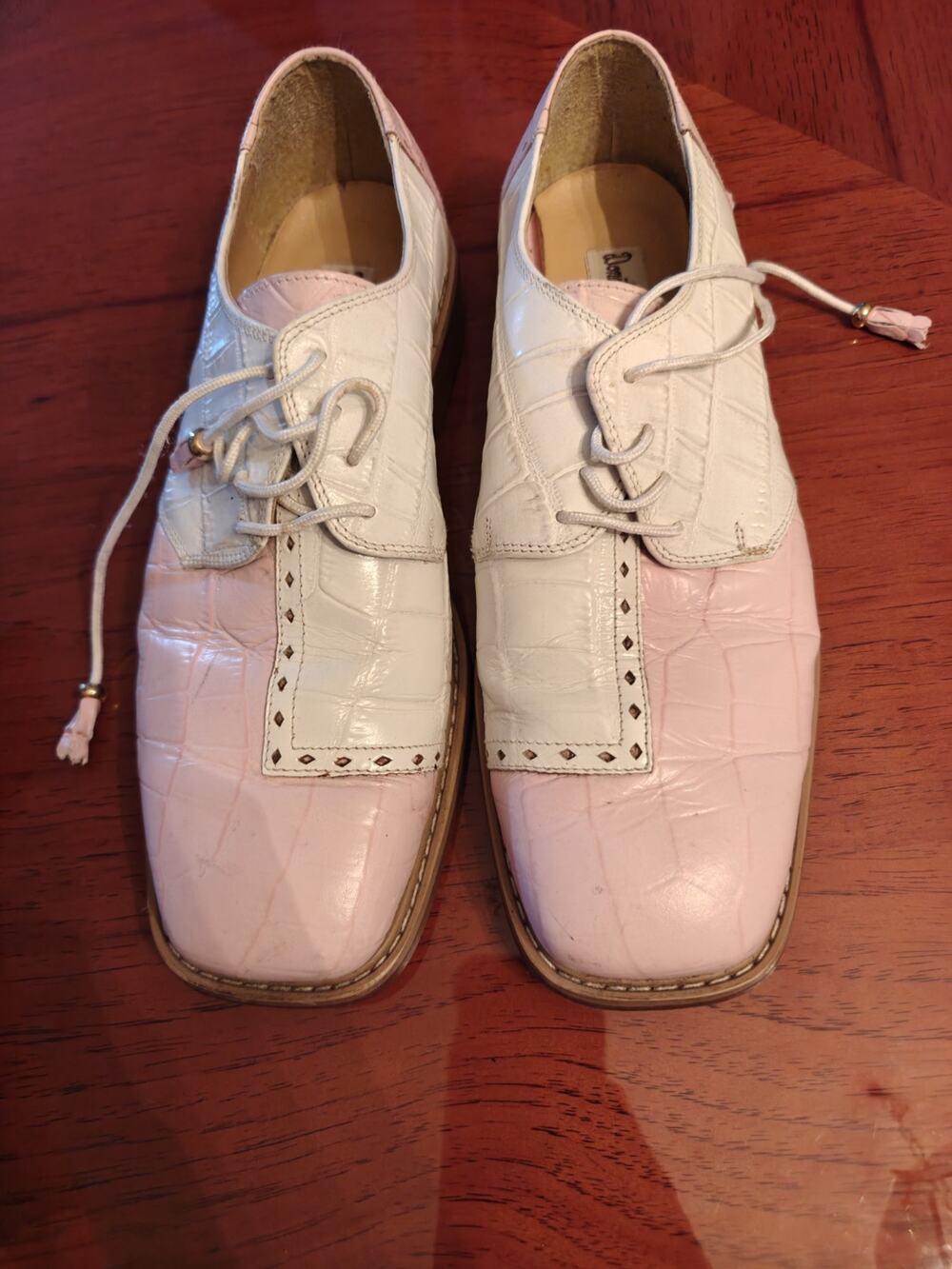 Vintage Donato Marrone Men's Shoes Size 9 Two-Tone Pink & White Alligator